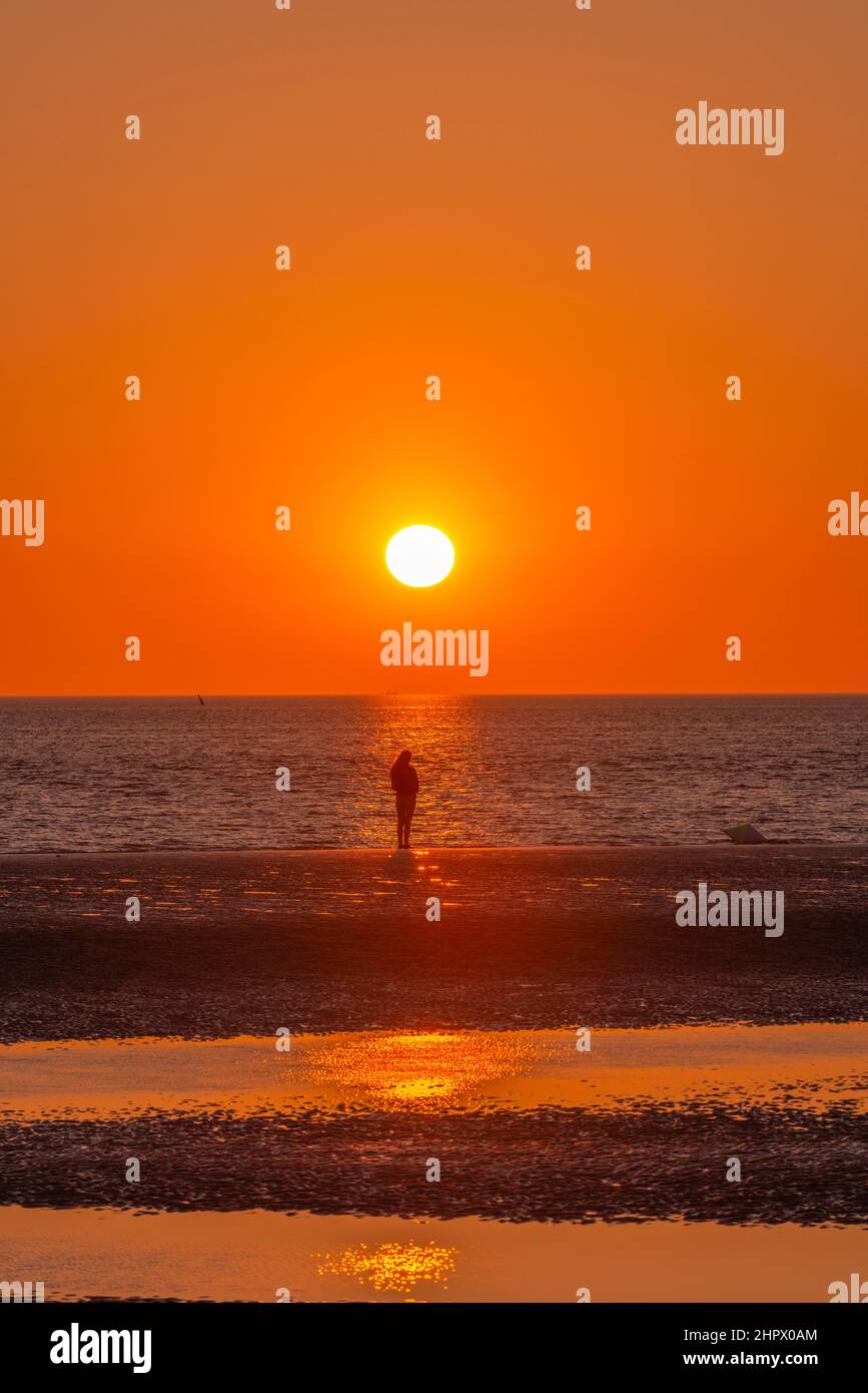 Sunset by the sea, St. -Peter-Ording, North Sea, Schleswig-Holstein, Germany Stock Photo