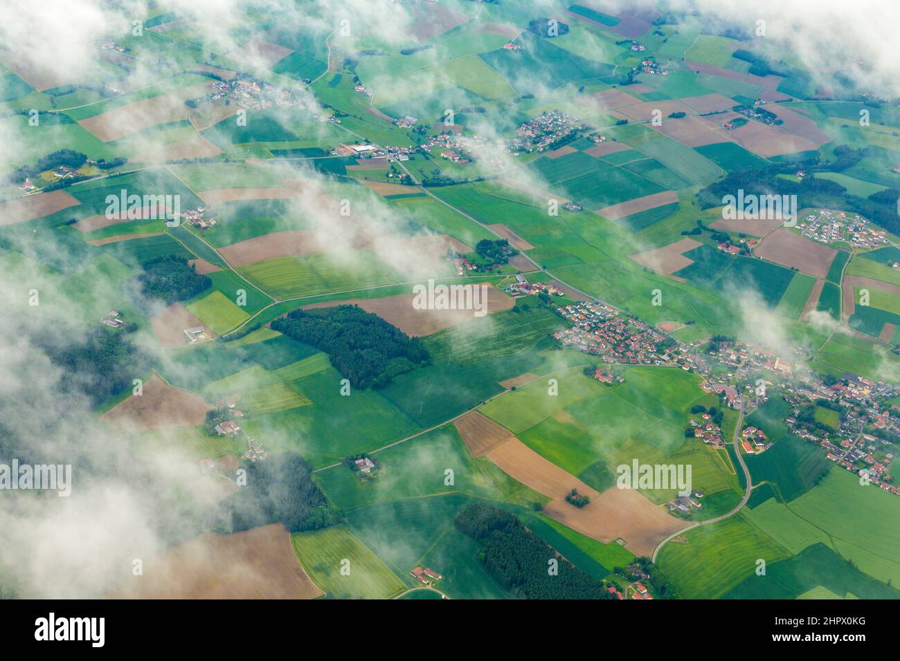 aerial of rural area near Airport Munich in the Erdinger Moos, Germany Stock Photo