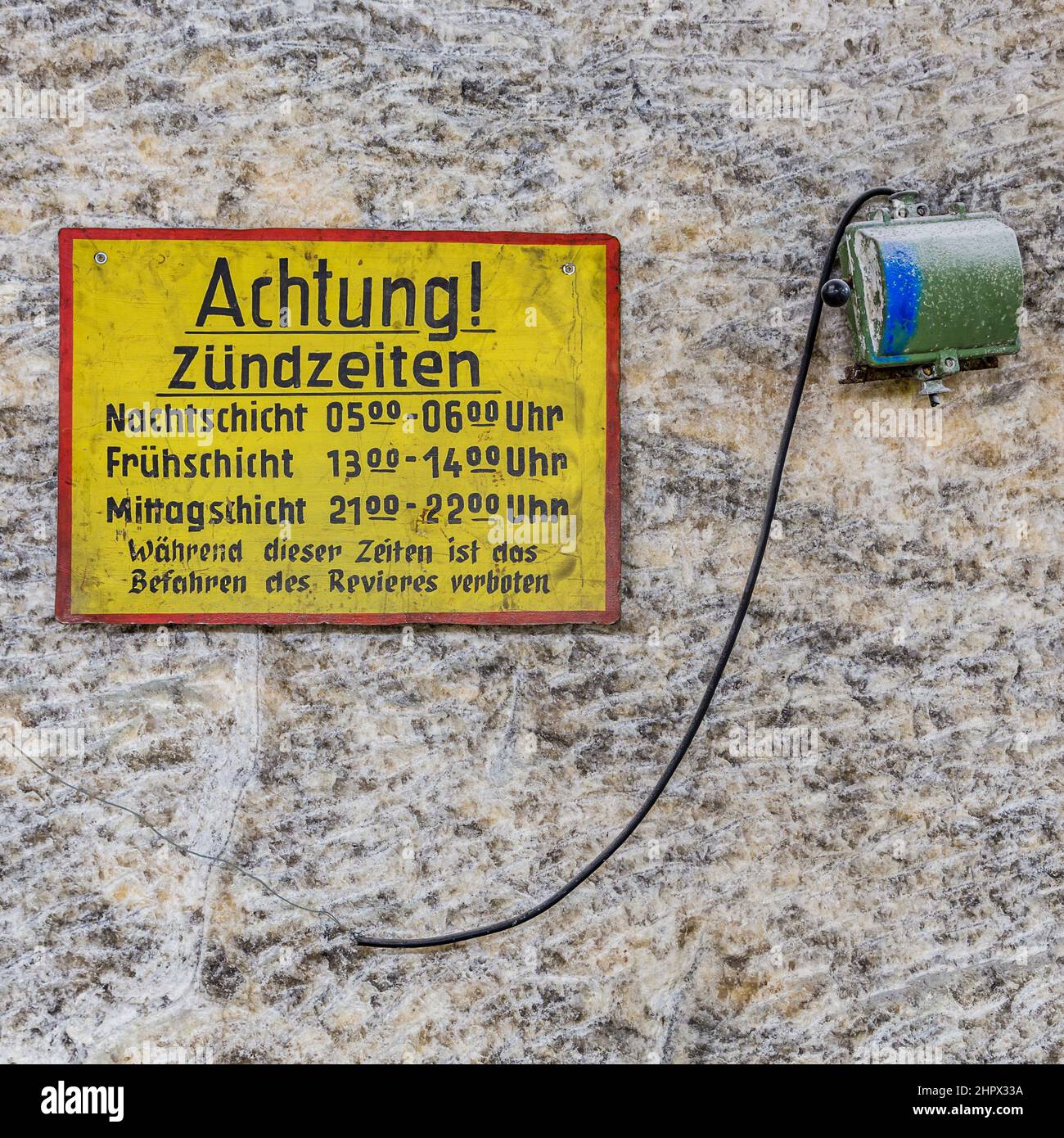 old warning sign ignition time in a mine Stock Photo Alamy
