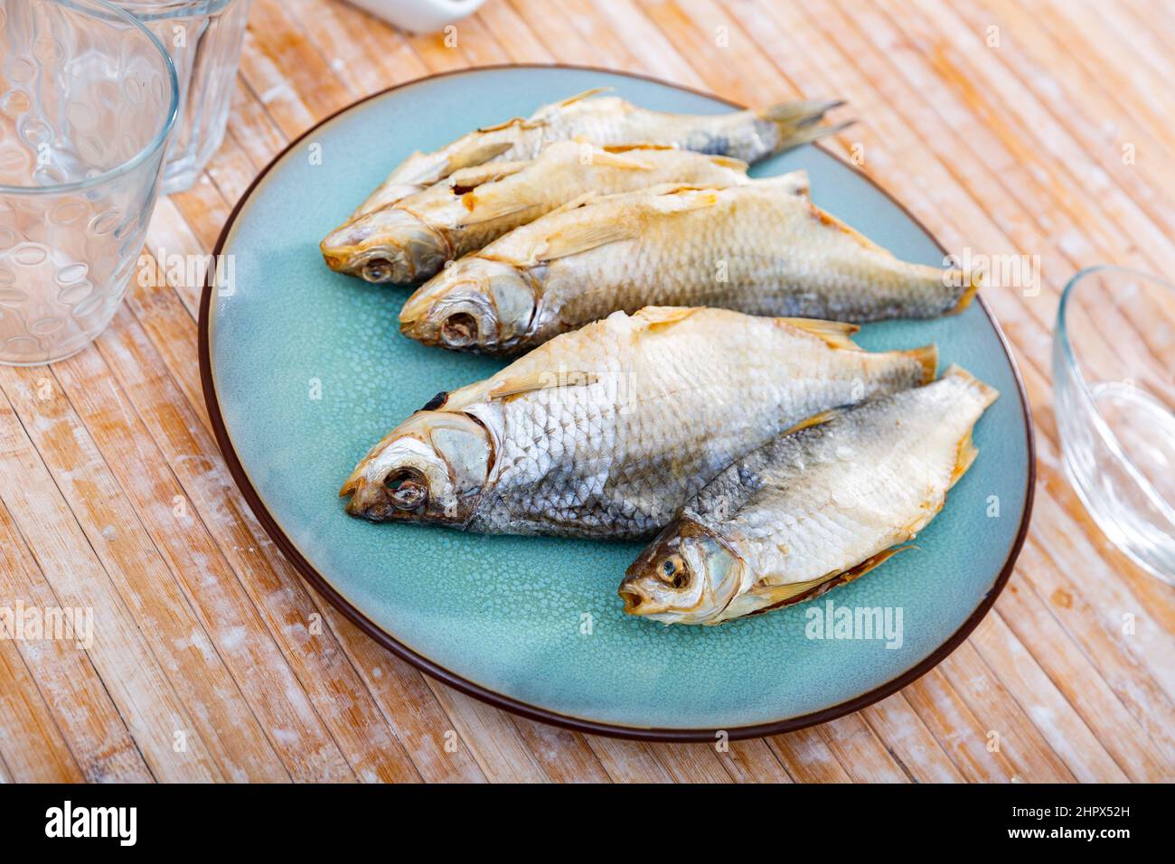 Dried roaches served on plate Stock Photo