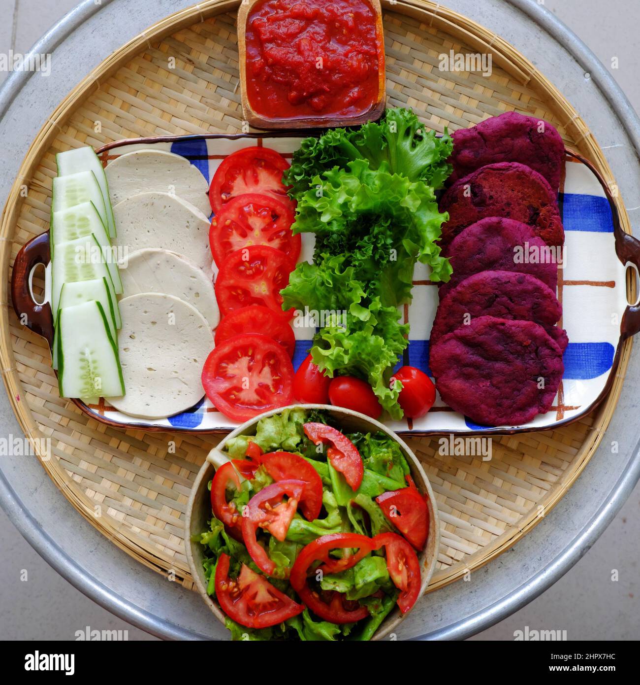 Amazing colorful raw material food for vegan hamburger from violet
