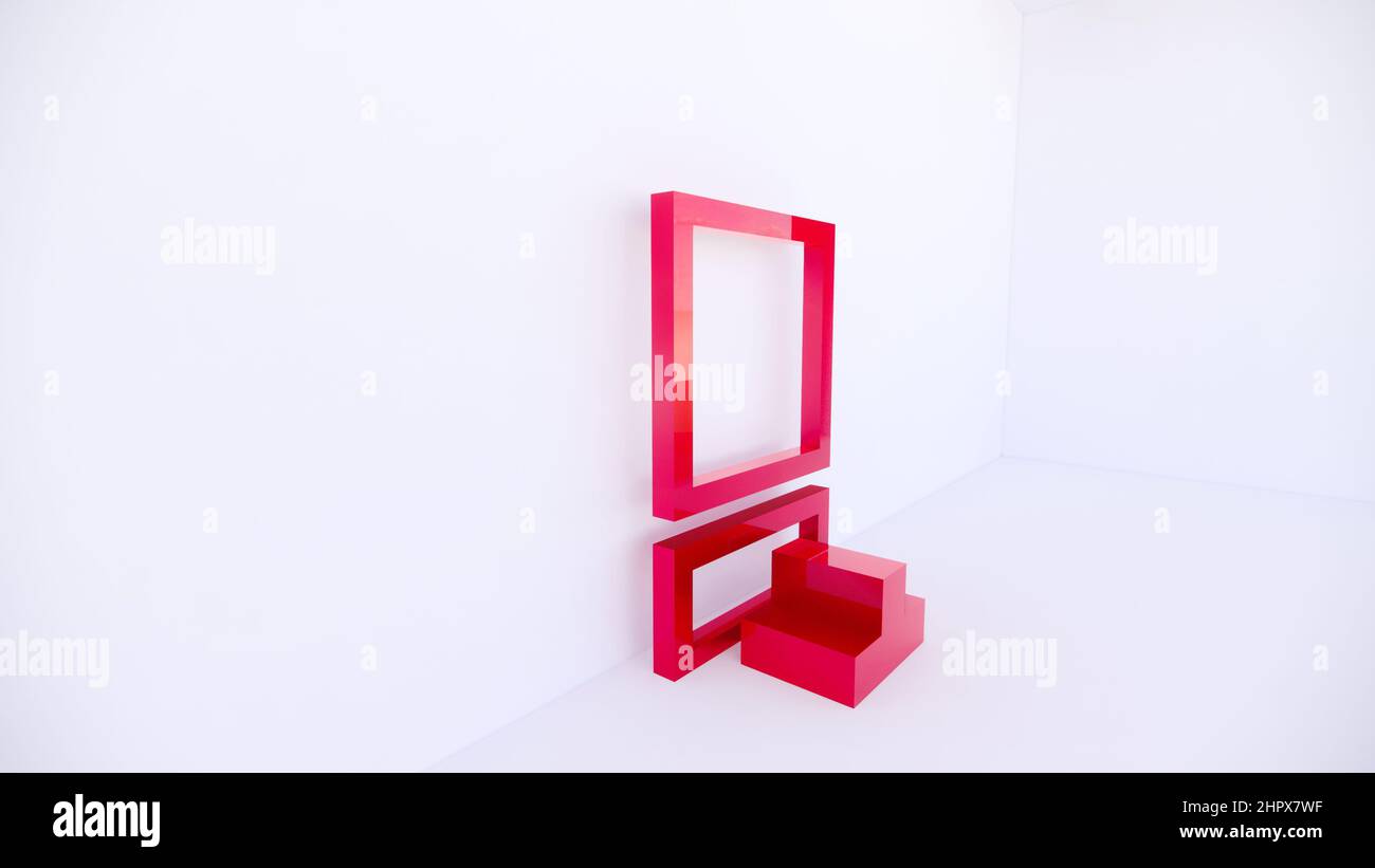 3d rendering for a product stand or studio with red boxes and red photo frames too Background