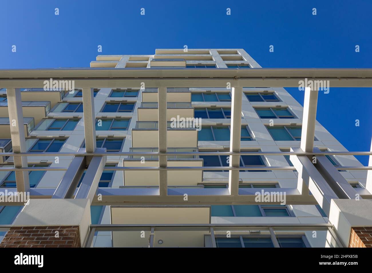 Facade detail of a modern high-rise apartment building. Abstract ...