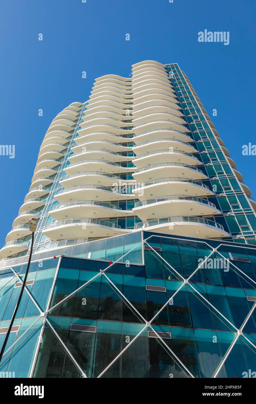 Facade detail of a modern high-rise apartment building. Abstract ...