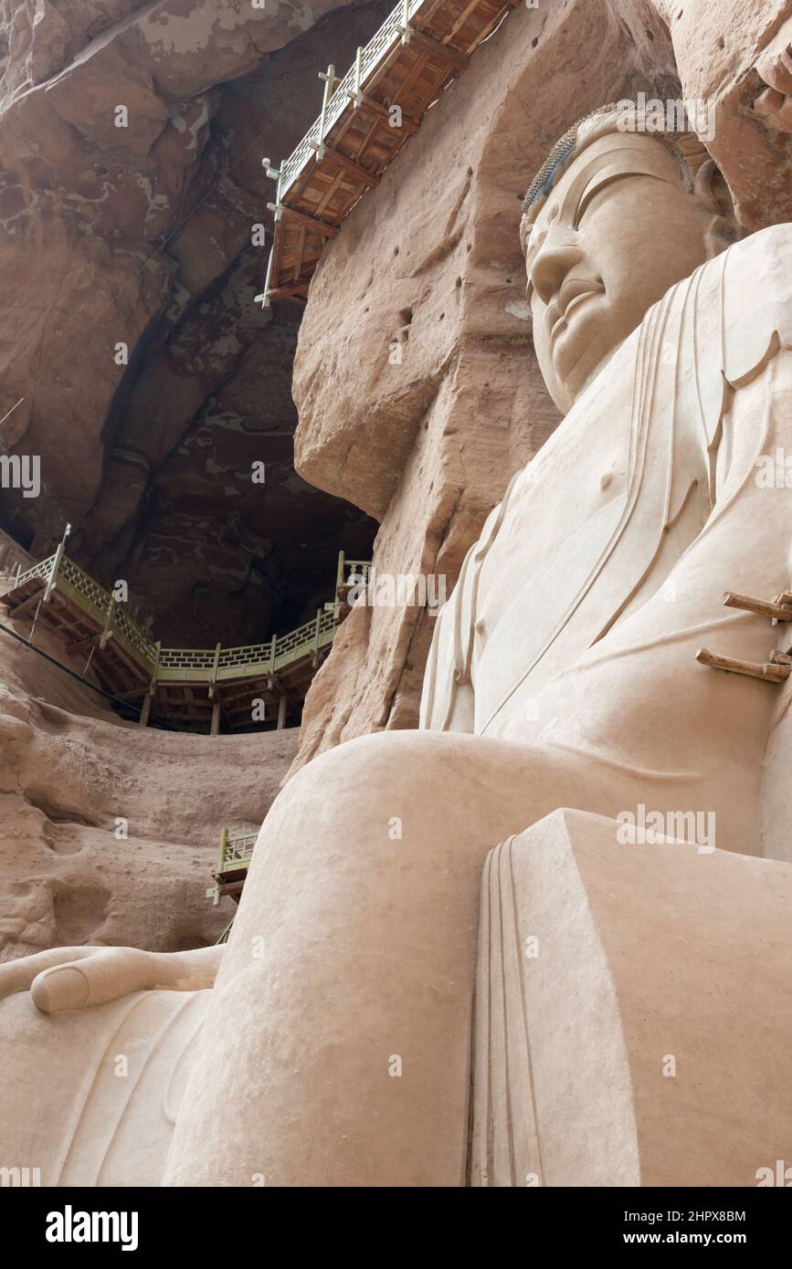 LANZHOU, CHINA - Buddha Statues at Bingling Cave Temple(UNESCO World heritage site). a famous Temple in Lanzhou, Gansu, China. Stock Photo