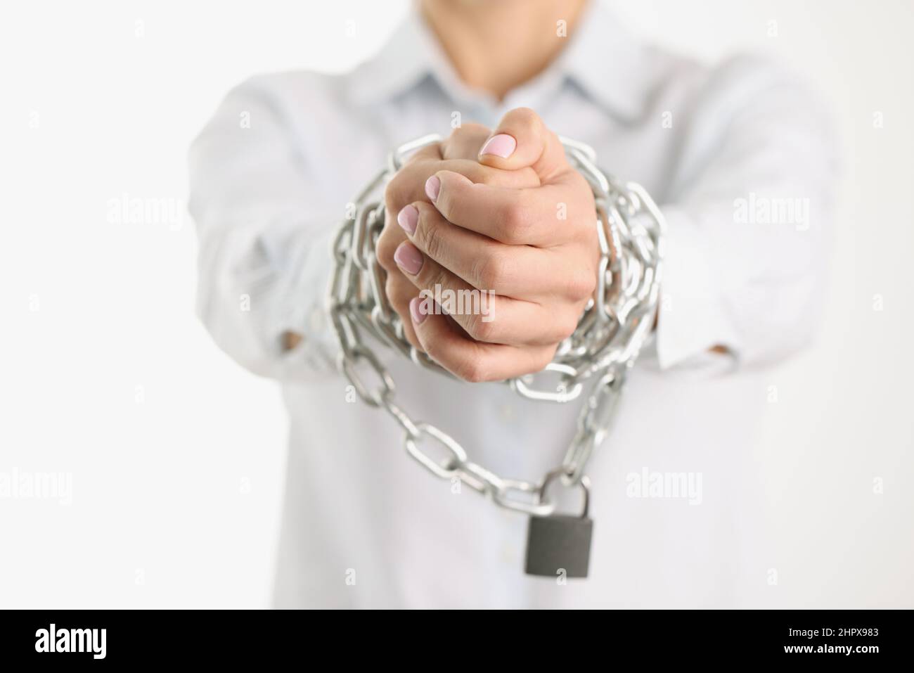 Attractive Young Woman Shackled In Chains Stock Photo, Picture and Royalty  Free Image. Image 5202772.