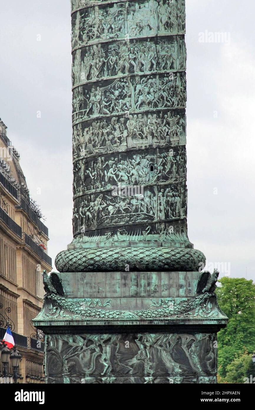 Colonne de la Victoire (Victory column) erected by Napoleon in 1810 and surrounding architecure in Place Vendome, Paris, France, Europe Stock Photo