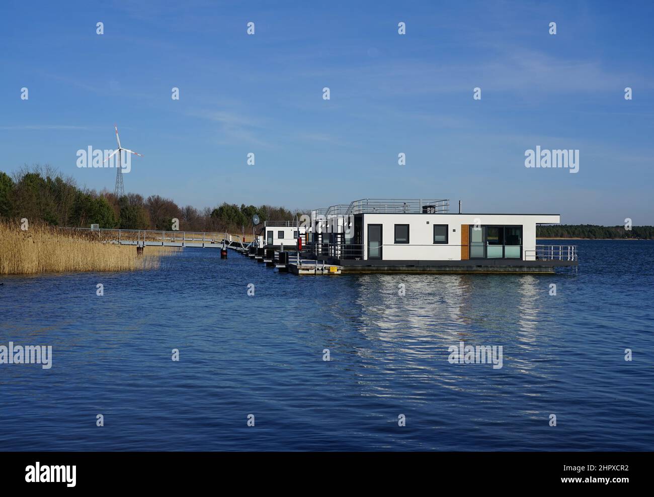 Floating houses on a new lake in Brandenburg Stock Photo Alamy
