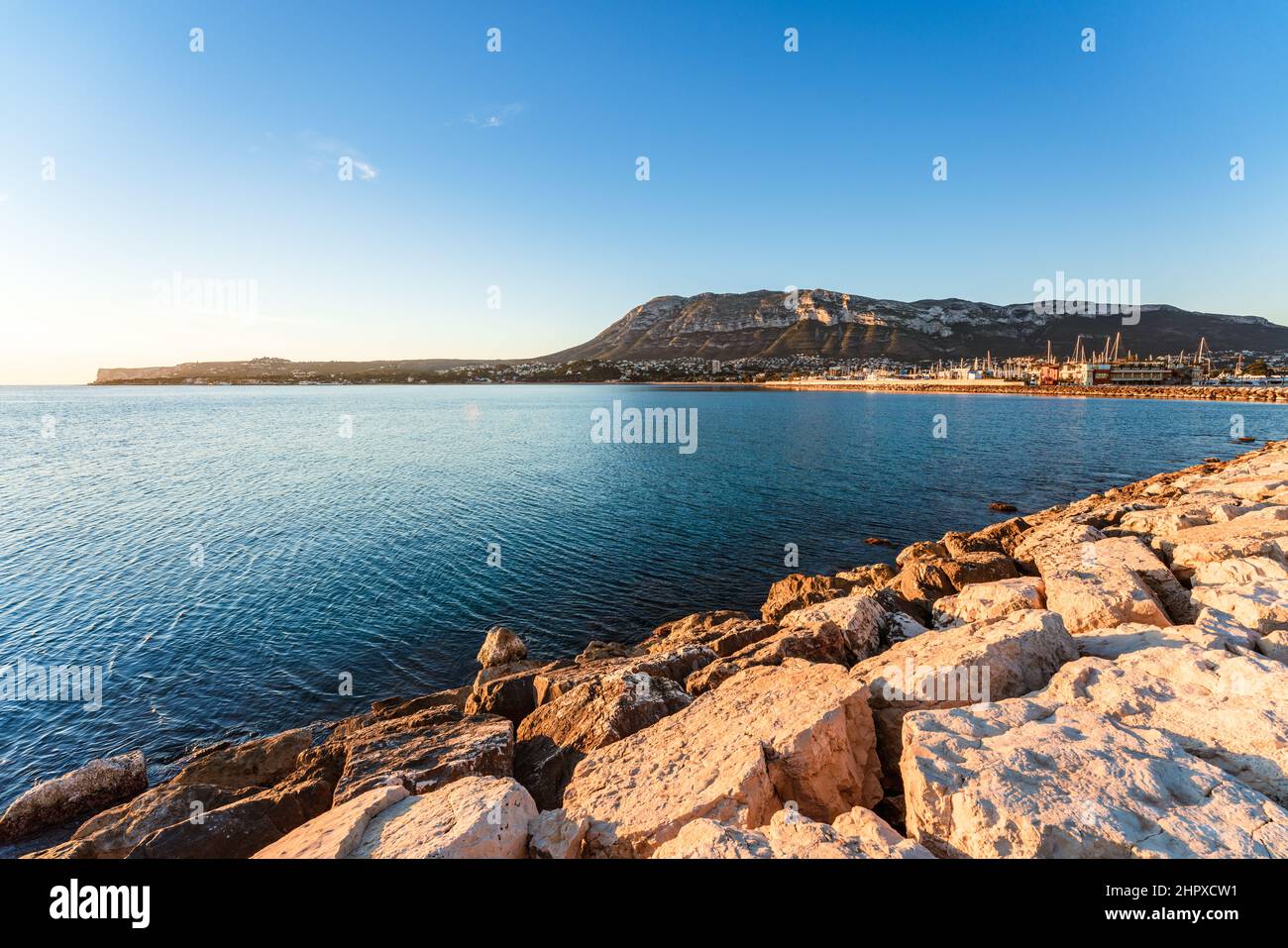 Scenic view of the Montgó Natural Park from Marina Dénia Stock Photo