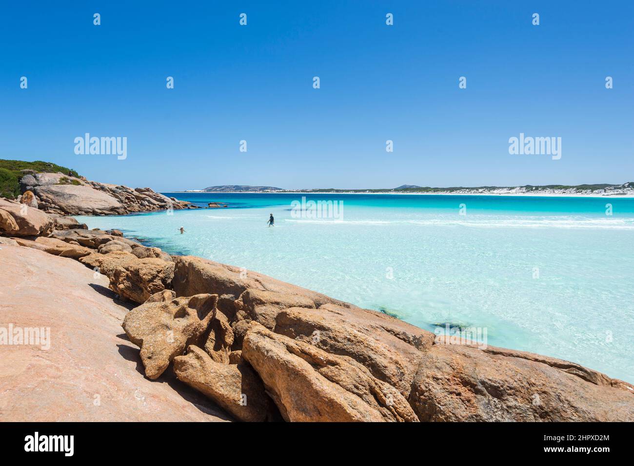 People swimming in the turquoise waters of Wharton Beach, Esperance