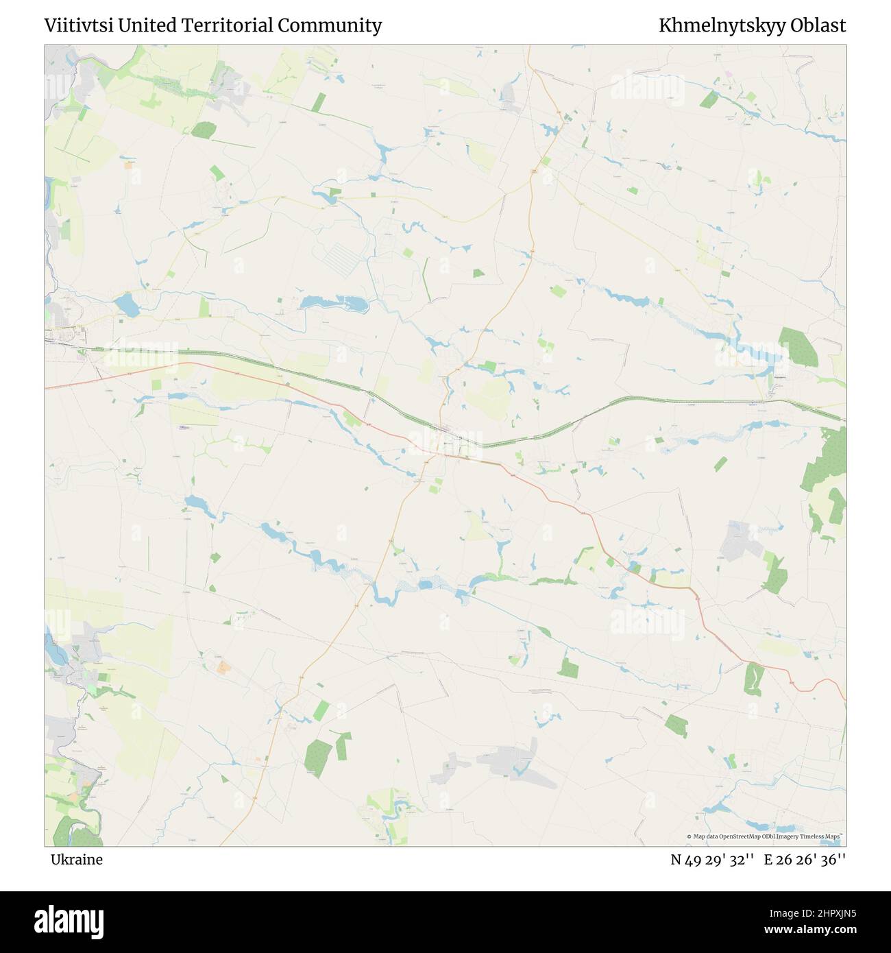 Viitivtsi United Territorial Community, Ukraine, Khmelnytskyy Oblast, N 49 29' 32'', E 26 26' 36'', map, Timeless Map published in 2021. Travelers, explorers and adventurers like Florence Nightingale, David Livingstone, Ernest Shackleton, Lewis and Clark and Sherlock Holmes relied on maps to plan travels to the world's most remote corners, Timeless Maps is mapping most locations on the globe, showing the achievement of great dreams Stock Photo