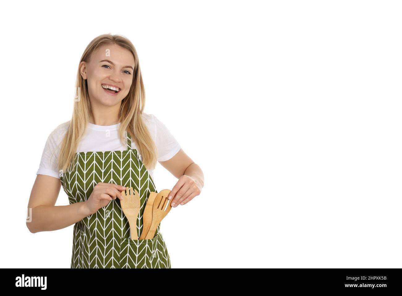 Young housewife or chef isolated on white background Stock Photo - Alamy