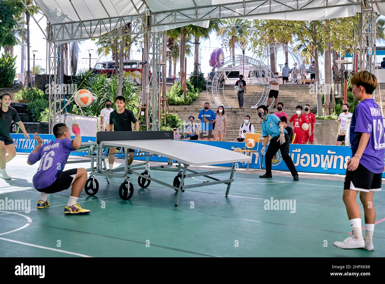 Teqball players, Thailand, Southeast Asia. Teqball is a ball sport