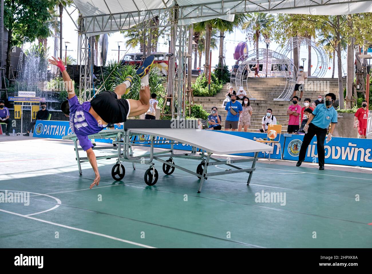 Teqball players, Thailand, Southeast Asia. Teqball is a ball sport