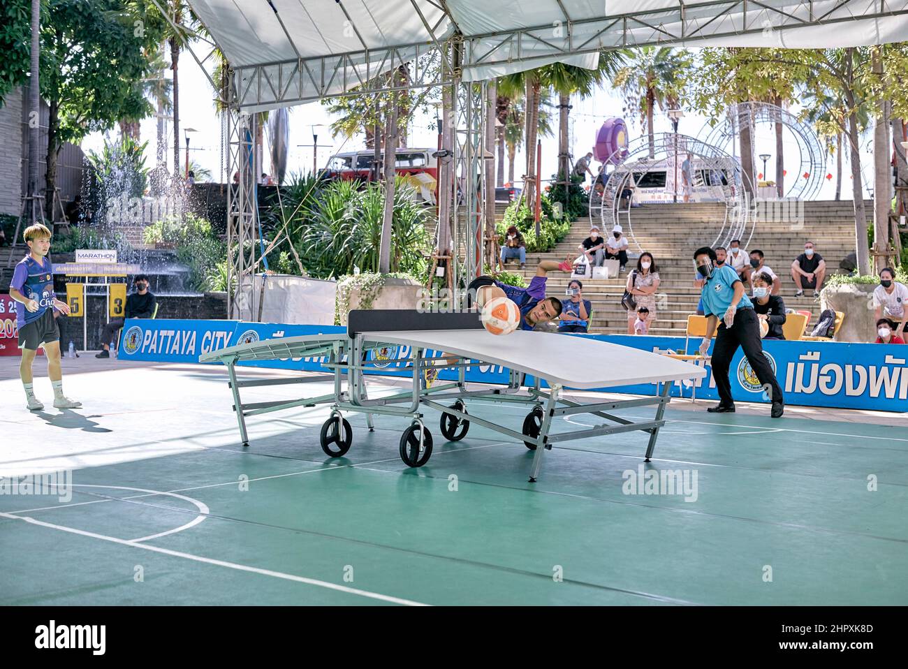 Teqball players, Thailand, Southeast Asia. Teqball is a ball sport