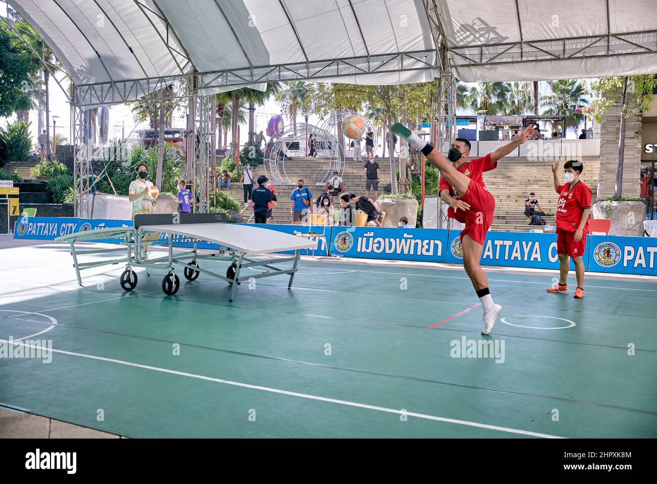 Teqball players, Thailand, Southeast Asia. Teqball is a ball sport