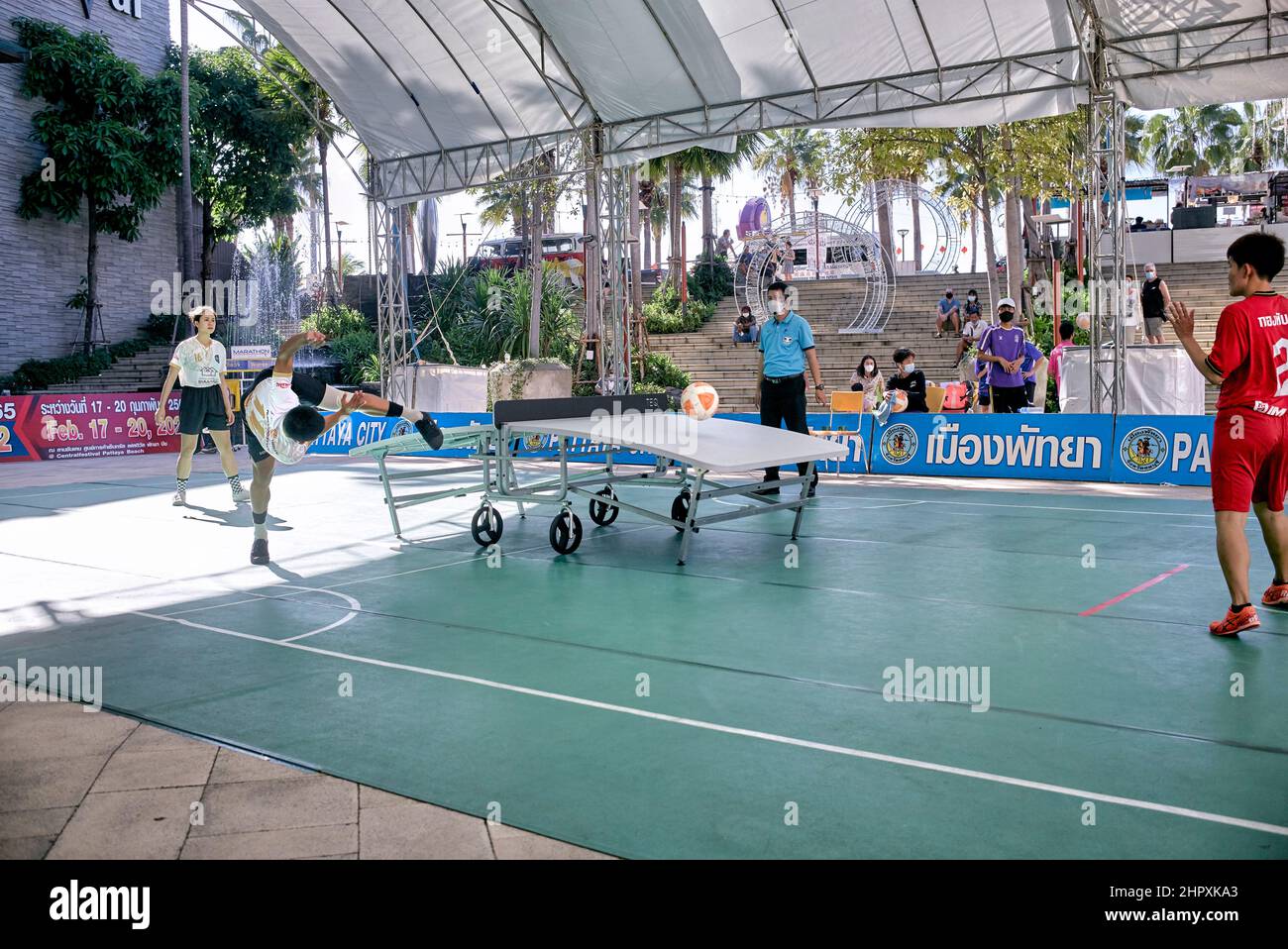 Teqball players, Thailand, Southeast Asia. Teqball is a ball sport
