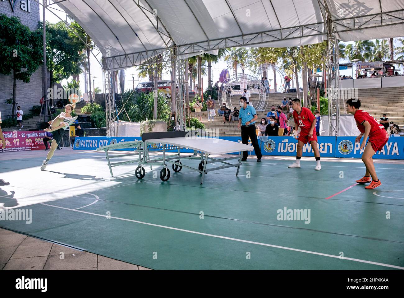 Teqball players, Thailand, Southeast Asia. Teqball is a ball sport