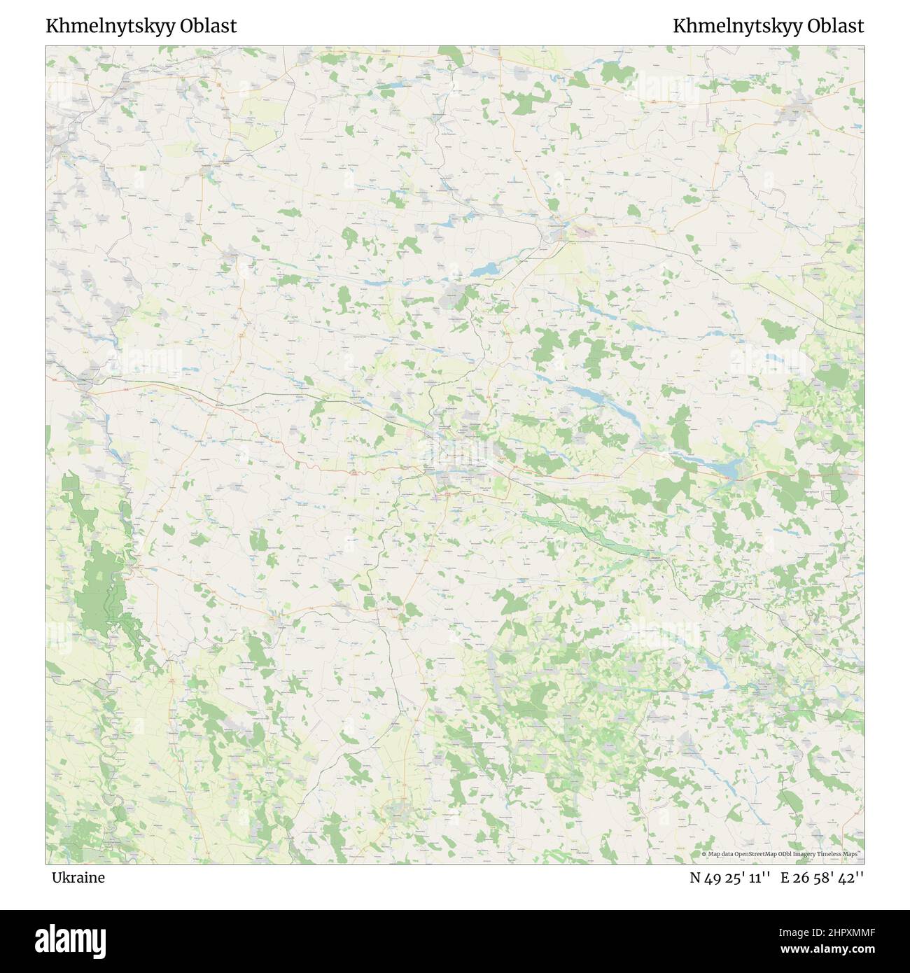 Khmelnytskyy Oblast, Ukraine, Khmelnytskyy Oblast, N 49 25' 11'', E 26 58' 42'', map, Timeless Map published in 2021. Travelers, explorers and adventurers like Florence Nightingale, David Livingstone, Ernest Shackleton, Lewis and Clark and Sherlock Holmes relied on maps to plan travels to the world's most remote corners, Timeless Maps is mapping most locations on the globe, showing the achievement of great dreams Stock Photo