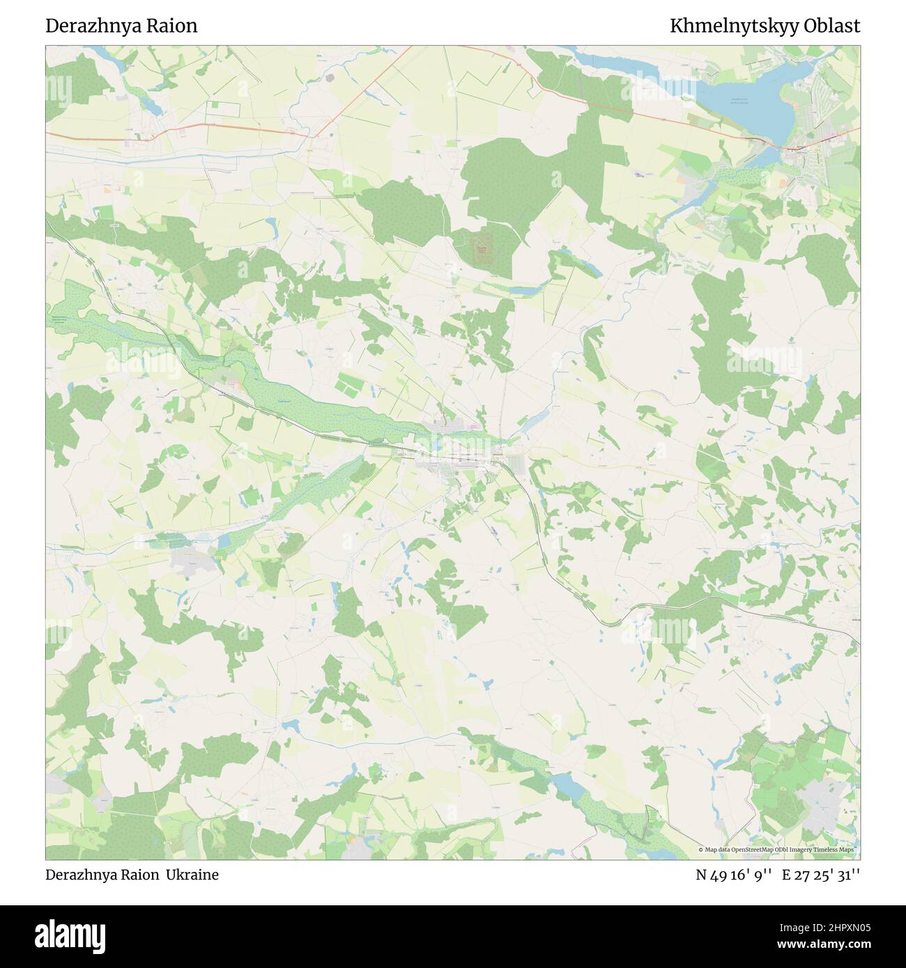 Derazhnya Raion, Derazhnya Raion, Ukraine, Khmelnytskyy Oblast, N 49 16' 9'', E 27 25' 31'', map, Timeless Map published in 2021. Travelers, explorers and adventurers like Florence Nightingale, David Livingstone, Ernest Shackleton, Lewis and Clark and Sherlock Holmes relied on maps to plan travels to the world's most remote corners, Timeless Maps is mapping most locations on the globe, showing the achievement of great dreams Stock Photo