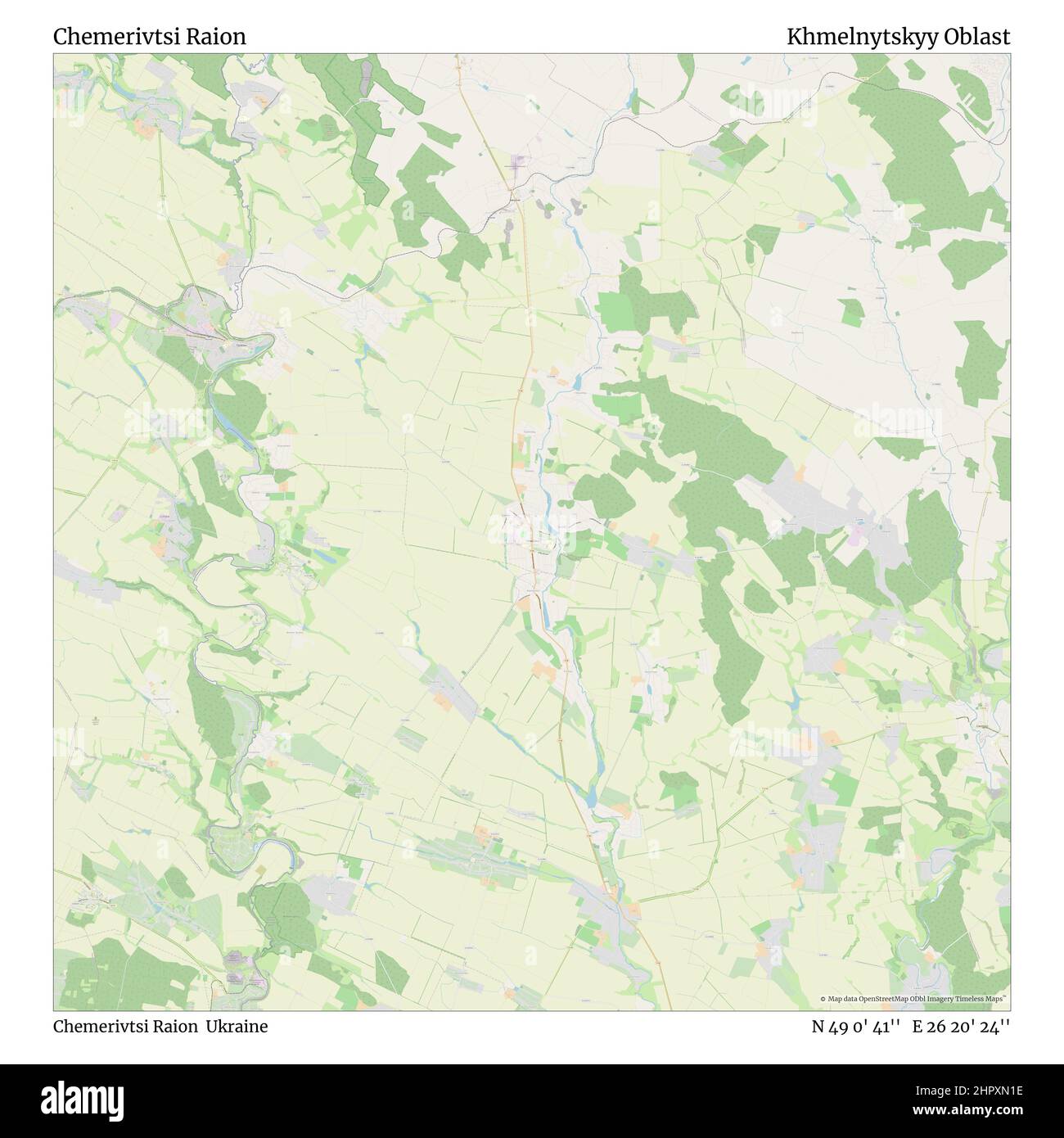 Chemerivtsi Raion, Chemerivtsi Raion, Ukraine, Khmelnytskyy Oblast, N 49 0' 41'', E 26 20' 24'', map, Timeless Map published in 2021. Travelers, explorers and adventurers like Florence Nightingale, David Livingstone, Ernest Shackleton, Lewis and Clark and Sherlock Holmes relied on maps to plan travels to the world's most remote corners, Timeless Maps is mapping most locations on the globe, showing the achievement of great dreams Stock Photo