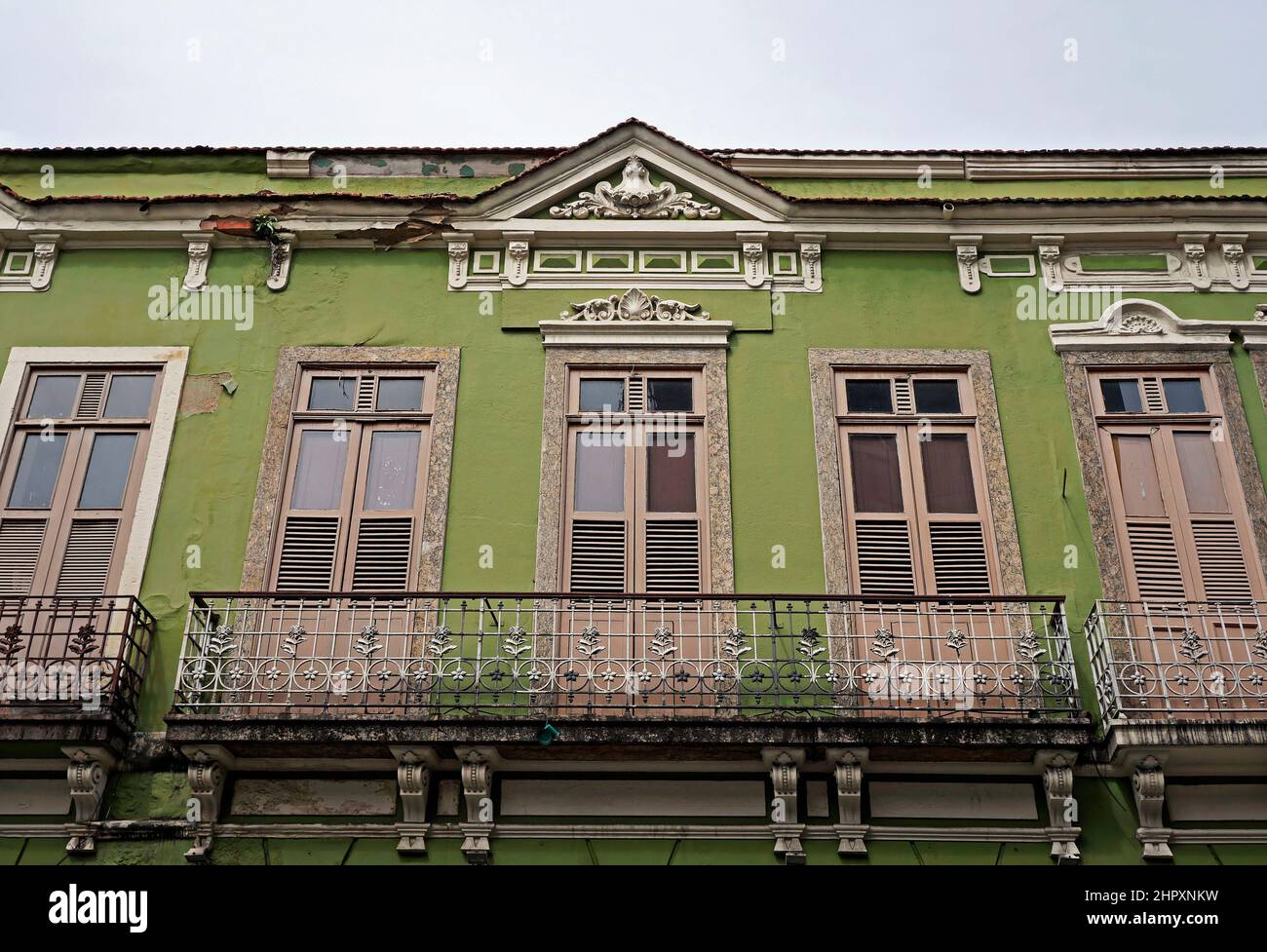 Ancient green facade in Rio Stock Photo