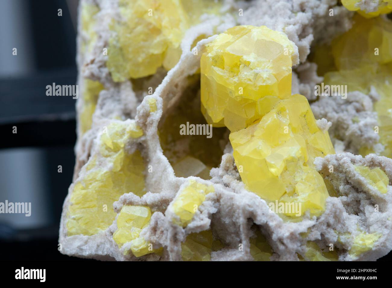 Sulfur on Aragonite Stock Photo