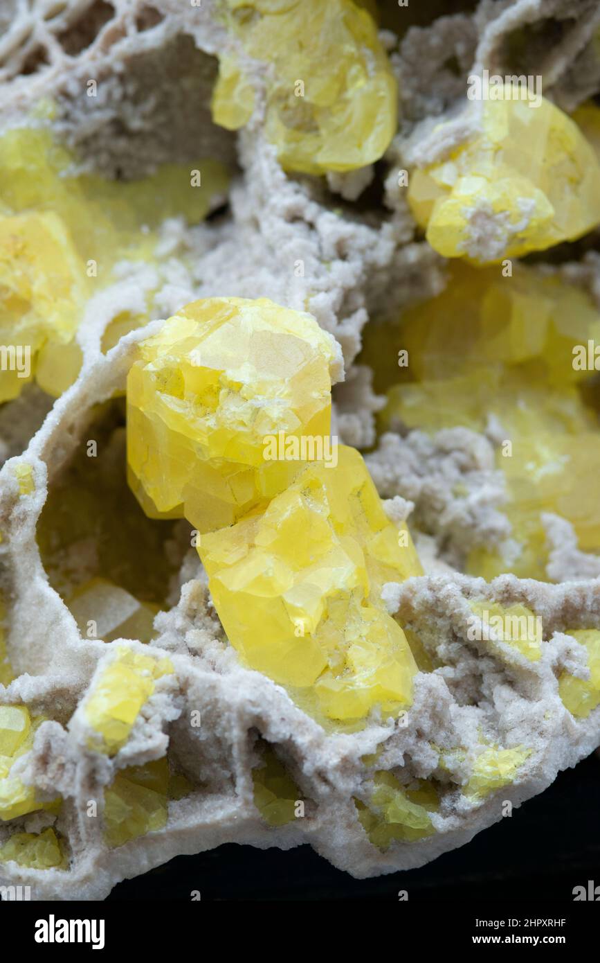Sulfur on Aragonite Stock Photo