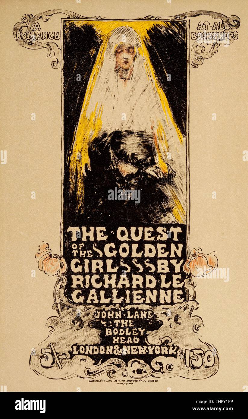 Ethel Reed (1876-1976). The Quest of the Golden Girl (from Les Maitres de L'Affiche), plate 128. Lithograph in colors. C 1895. Theatre poster. Stock Photo