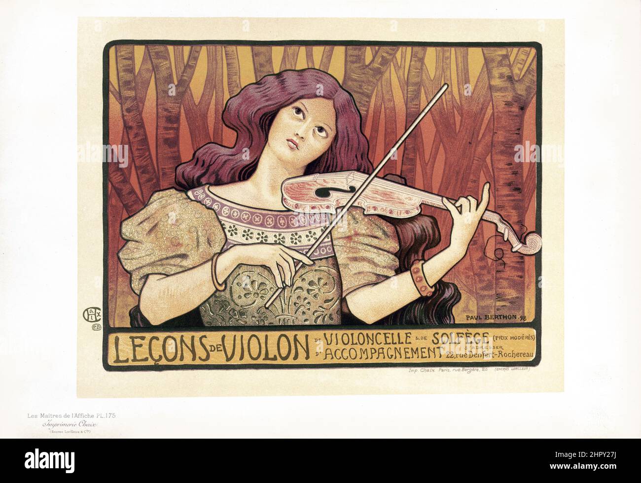 Maitres de l'affiche Vol 4 - Plate 175 - Paul Berthon - Lecons de Violon, Violin lessons. Art Nouveau poster. Stock Photo
