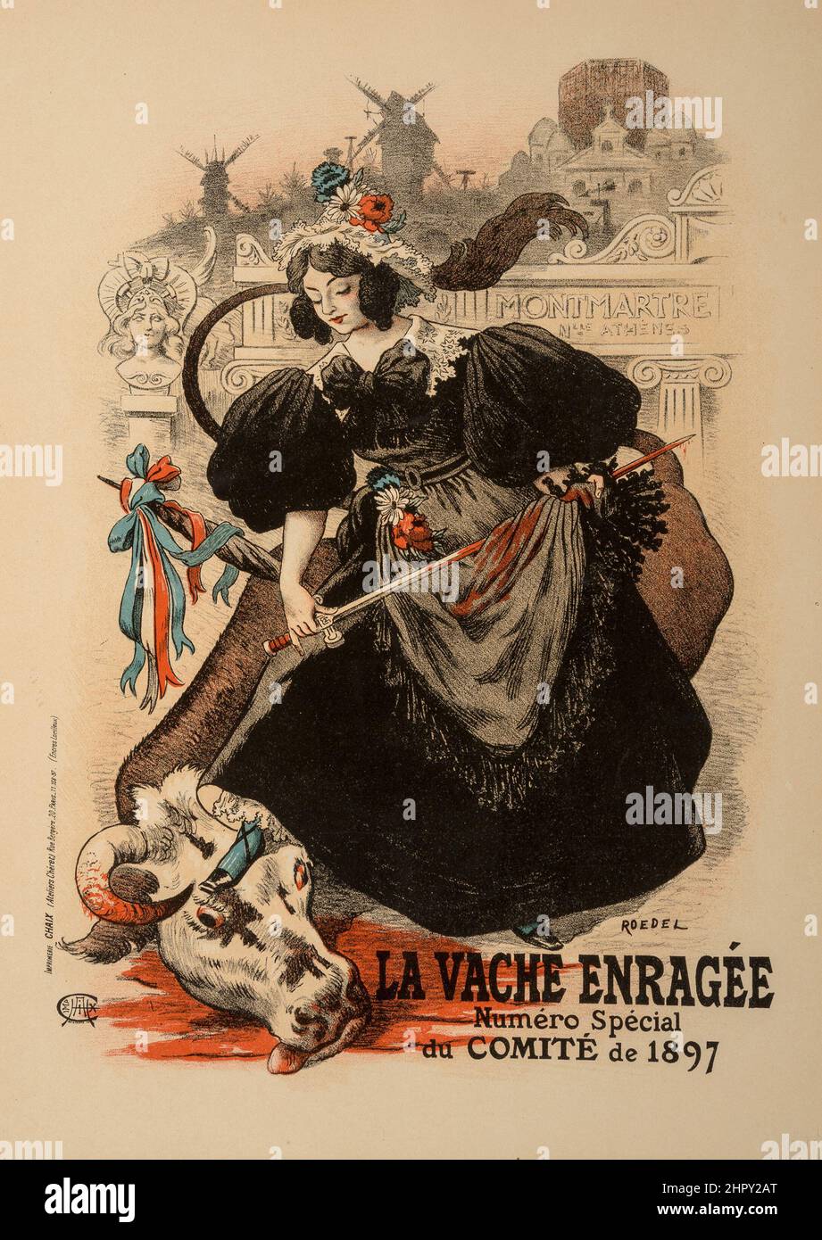 Roedel (1859-1900). La Vache Enragee (from Les Maitres de L'Affiche), plate 179. Lithograph in colors. 1897. Stock Photo