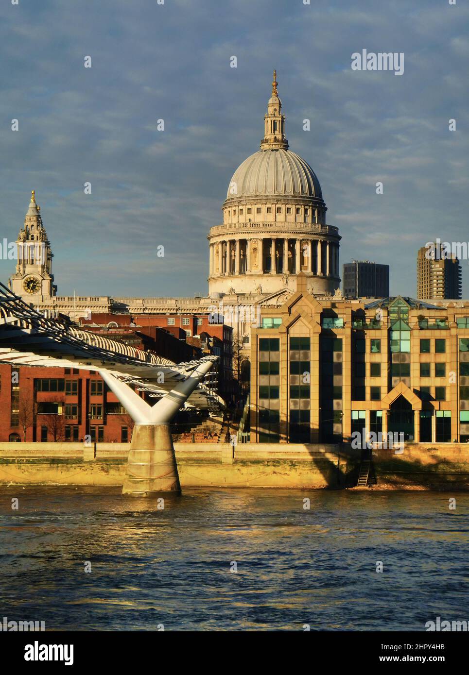 A vertical shot of St. Paul's Cathedral from the south bank of the River Thames in London, UK. Stock Photo