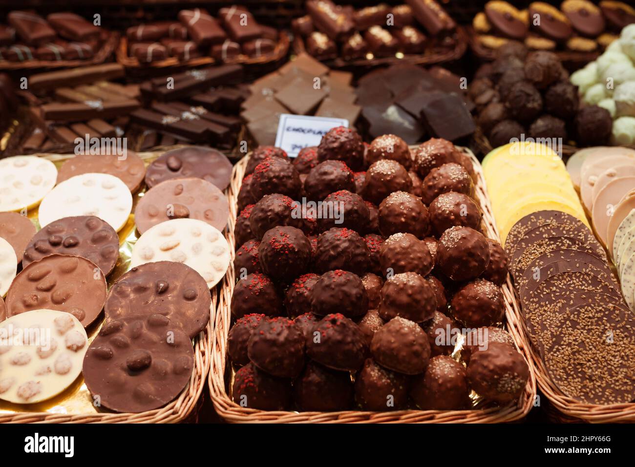 chocolate truffle balls on market counter Stock Photo Alamy