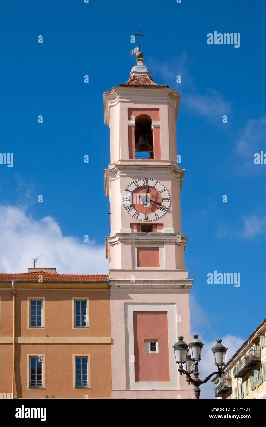 The Rusca Palace Clock Tower in the Palais de Justice Square in the Old Town of Nice, Cote d'Azur,  France Stock Photo
