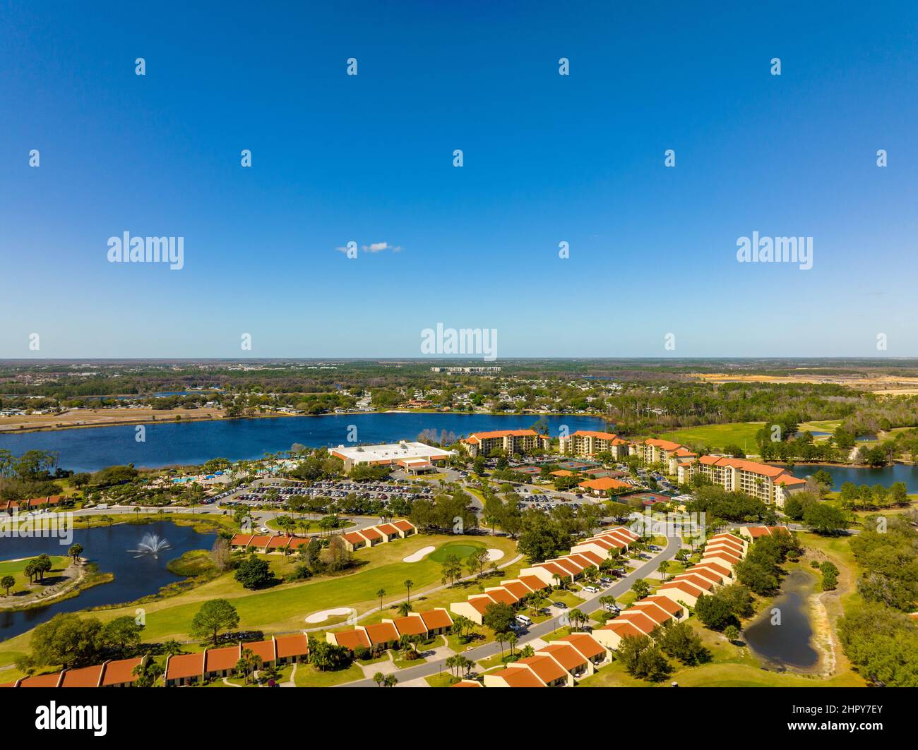 Kissimmee, FL, USA February 20, 2022 Aerial photo of Orange lake