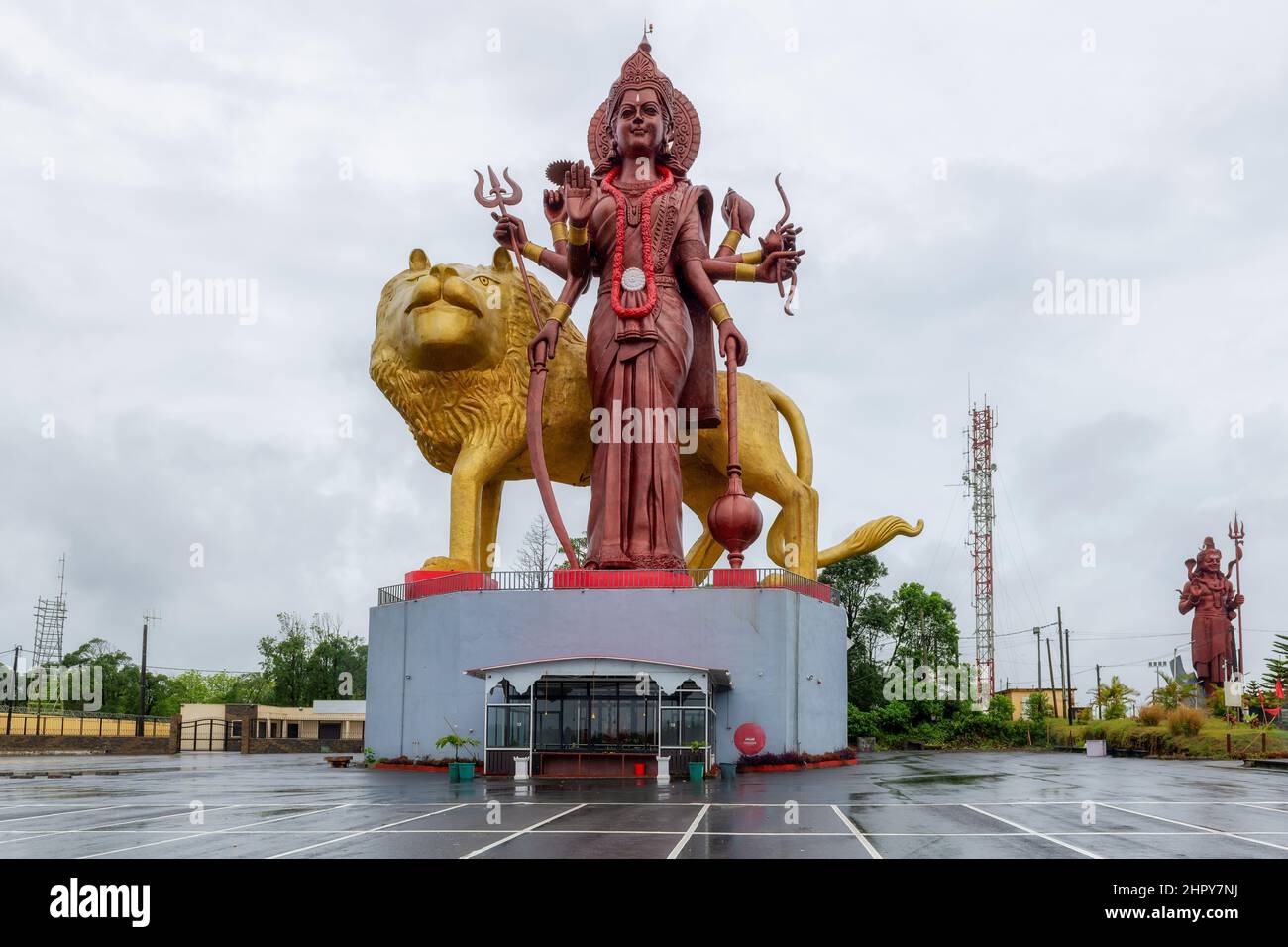 Giant sculpture Durga Mata and Lord Shiva at the Ganga Talao, Mauritius island Stock Photo