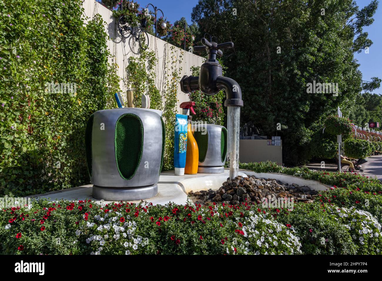 A water Tap sculpture in the Dubai Miracle Garden, the biggest natural