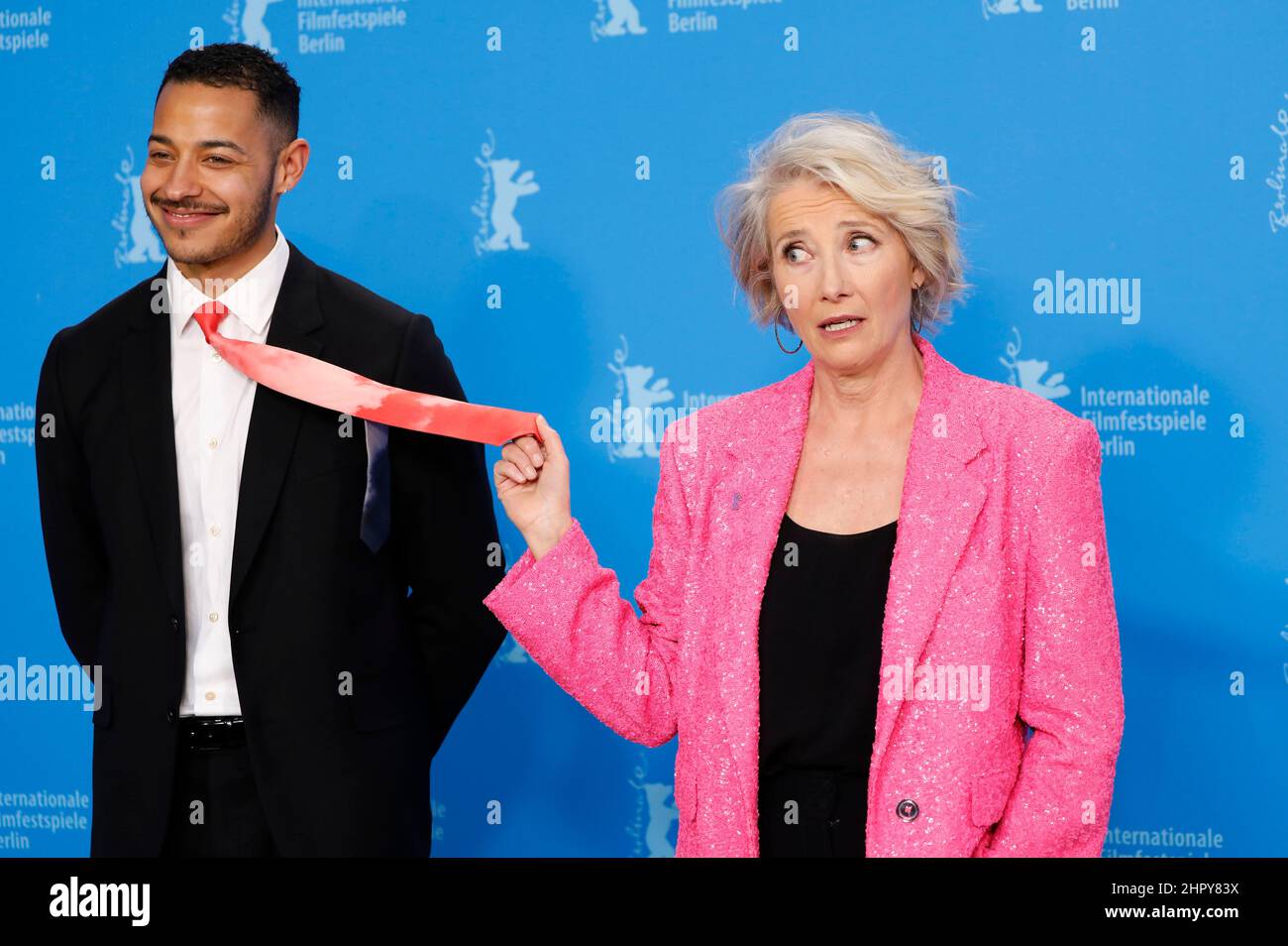 Daryl McCormack and Emma Thompson at the 'Good Luck to You, Leo Grande' photocall during the 72nd Berlinale International Film Festival Berlin at Grand Hyatt Hotel on February 12, 2022 in Berlin, Germany. Stock Photo
