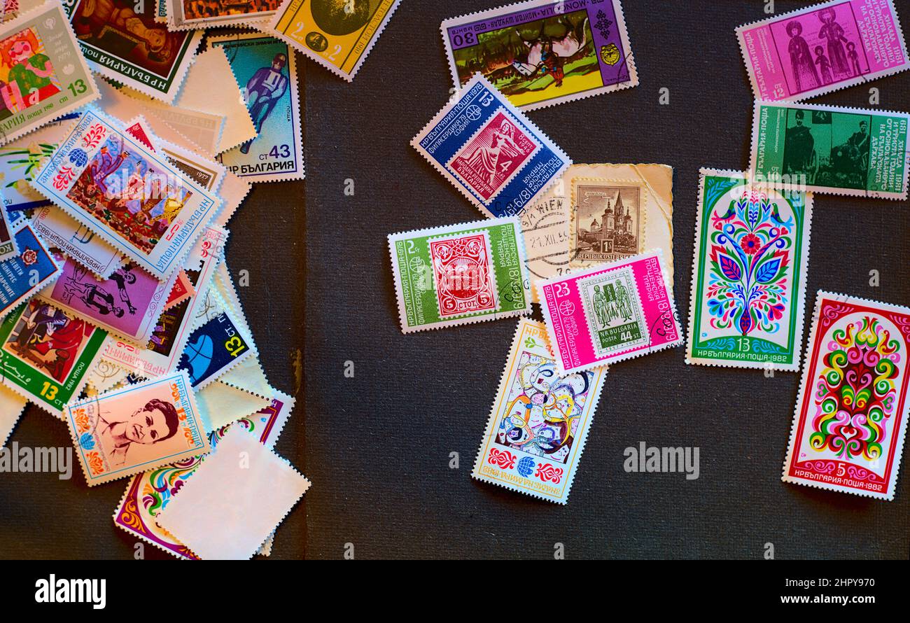 Collection of stamps Stock Photo Alamy