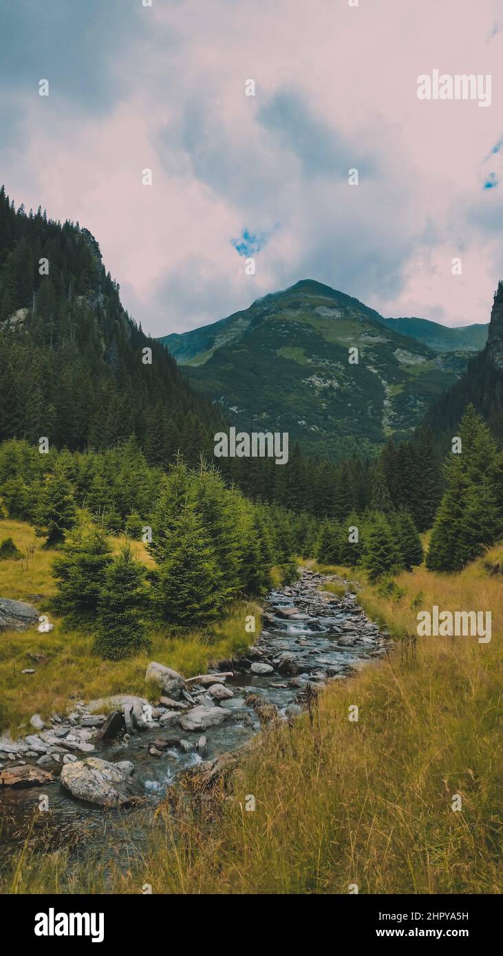 Scenic mountainous landscape with river Stock Photo - Alamy