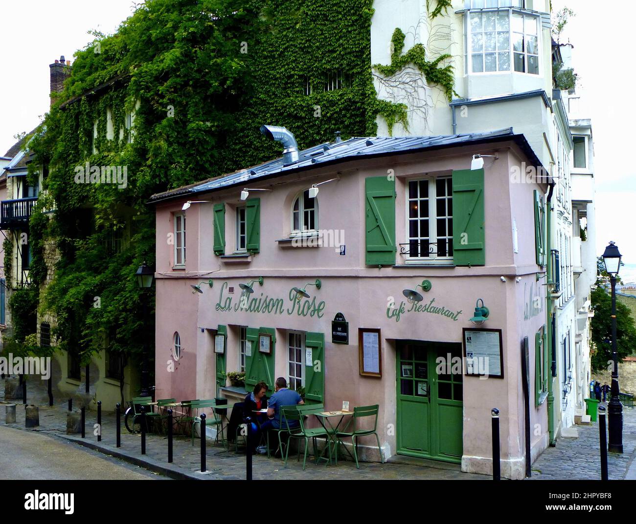 Exterior view of the La Maison Rose restaurant in Paris, France Stock