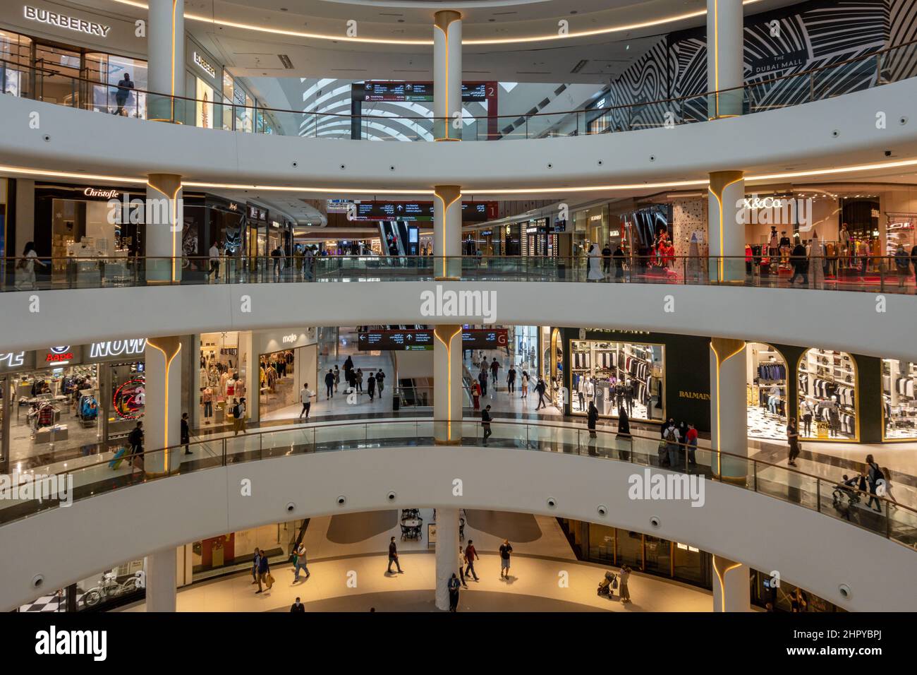 Interior of Dubai Mall, the world's largest shopping centre, housing high-end shops and shopping with luxury brands, Dubai, UAE Stock Photo