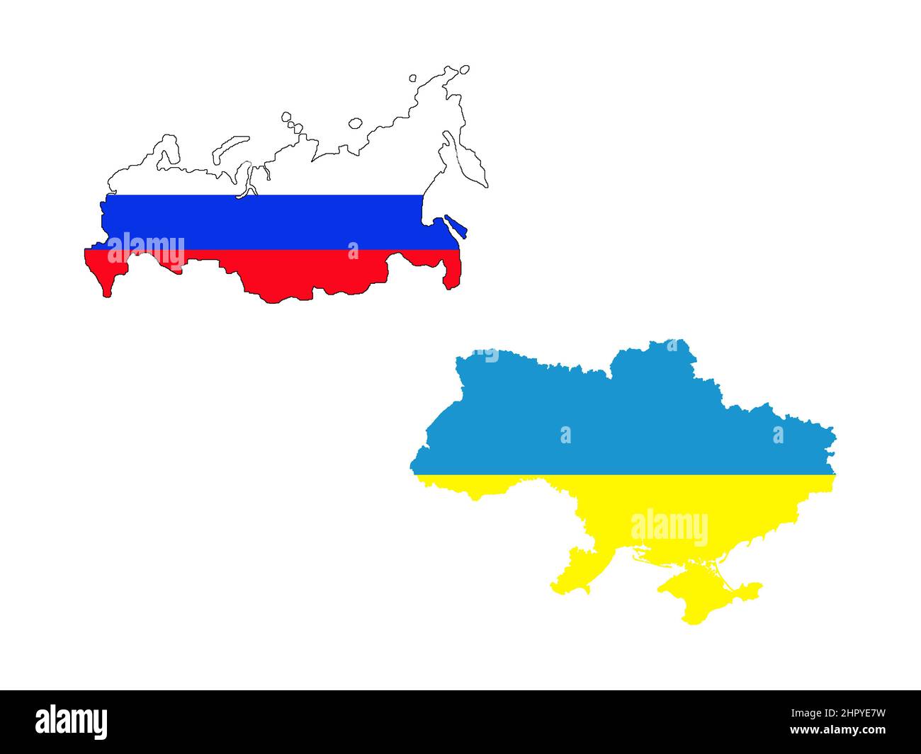 Russia and Ukraine Map Isolated on White Background Stock Photo