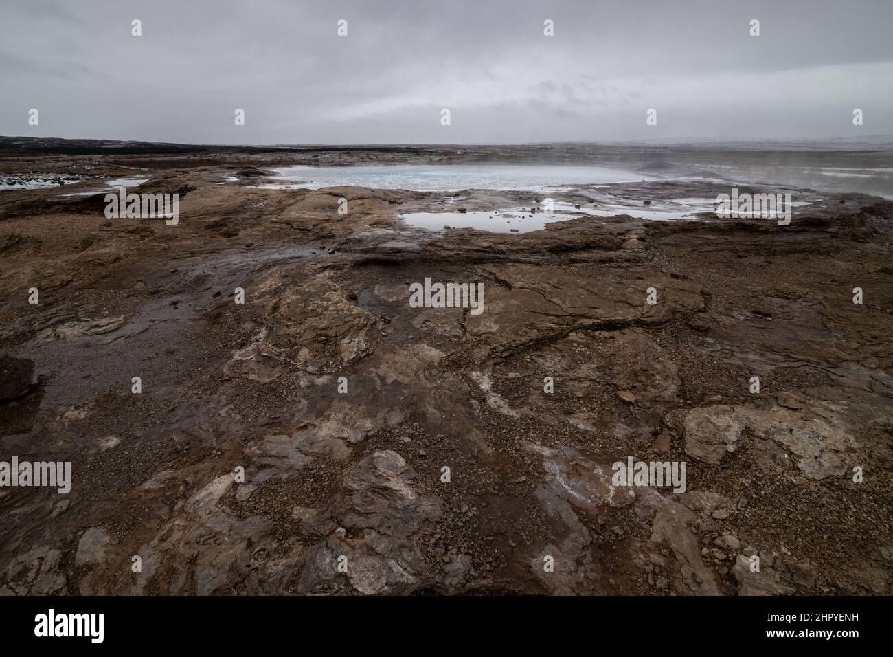 View of the dormant Geysir geiser in the Golden Circle, Icelandv Stock Photo