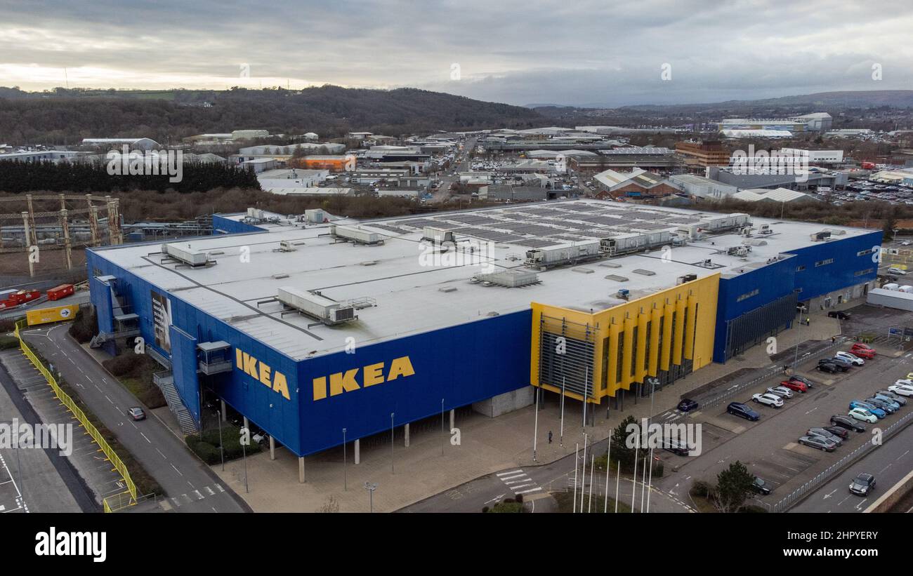 An aerial view of the Ikea store in Cardiff, Wales, United Kingdom