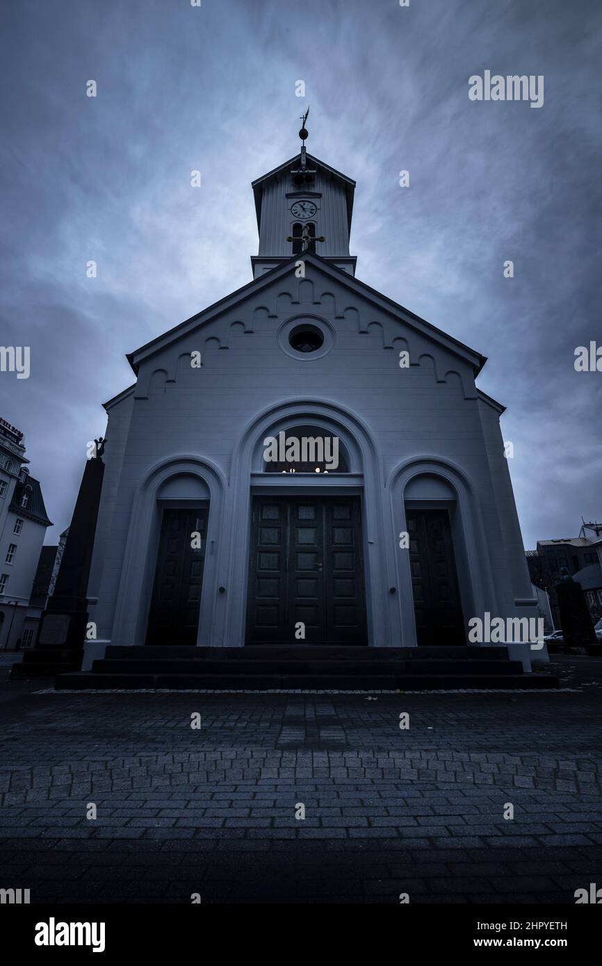View of the the ancient Domkirkja Church in Reykjavik, Iceland Stock Photo