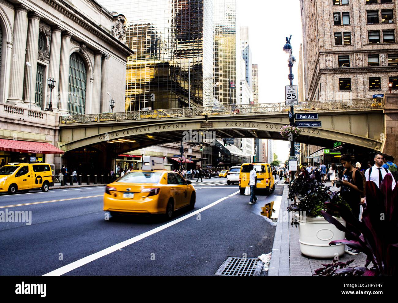 Grand central terminal. The most famous station in new york. Take the train to new york. Travel to new york Grand central station NYC. yellow taxi. Stock Photo