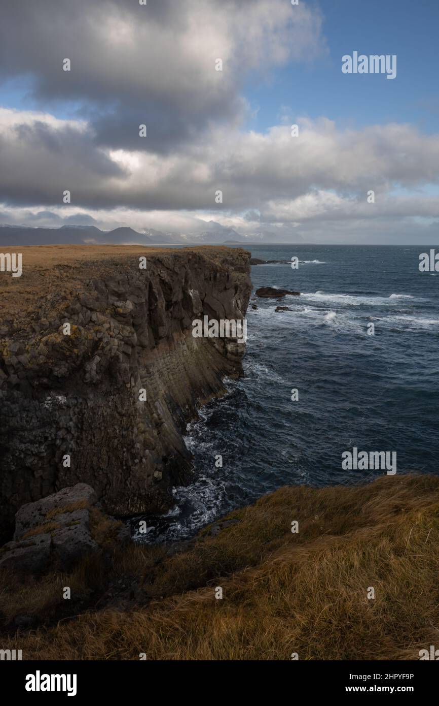 Scenic view of the coast from the viewpoint in Arnarstapi in the Snaefelsness Peninsula, Iceland Stock Photo