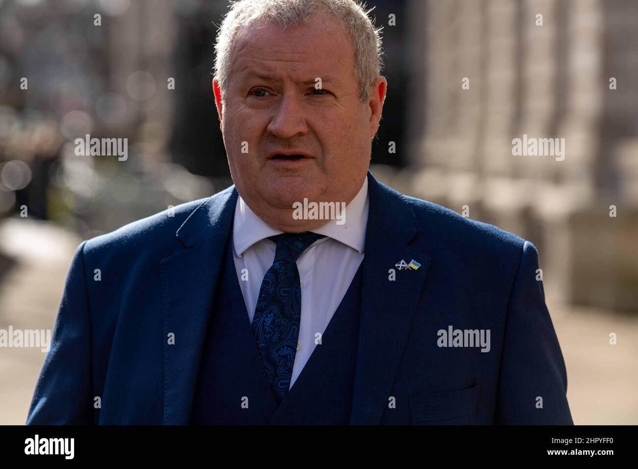 London, UK. 24th Feb, 2022. Opposition leaders at the Cabinet office for a briefing on the Ukraine situation. Ian Blackford, Leader of the SNP in London, Credit: Ian Davidson/Alamy Live News Stock Photo