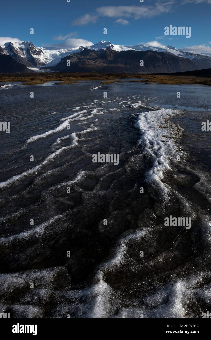 View of the pattern on the ice in the Skaftafell National Park, Iceland Stock Photo